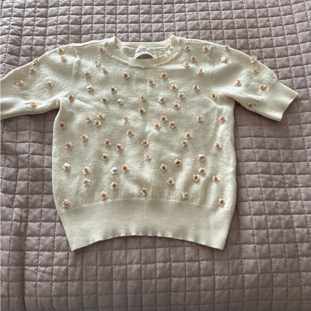 Alice + Olivia Beige Sweater with Floral Details embellishment